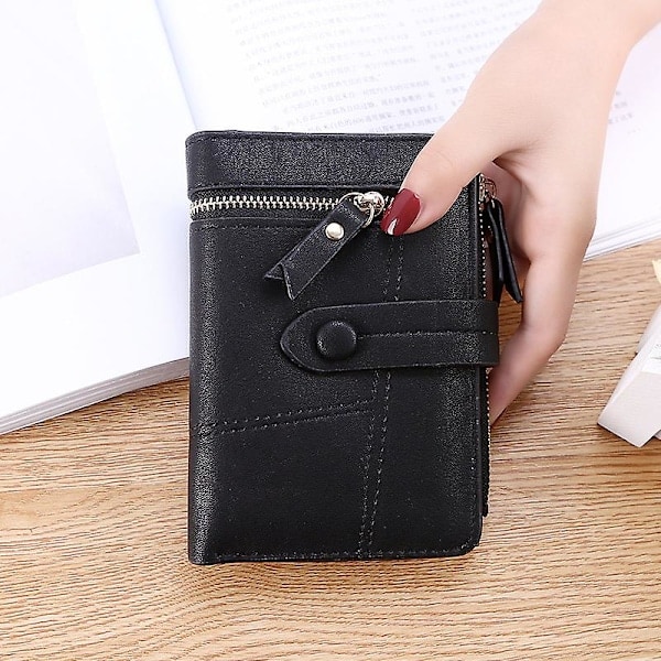 Plånbok Dam PU Läder Tri-Fold Slim Kortfodral Liten Myntbörs för Affärsresor Kontor Utomhus (Svart)