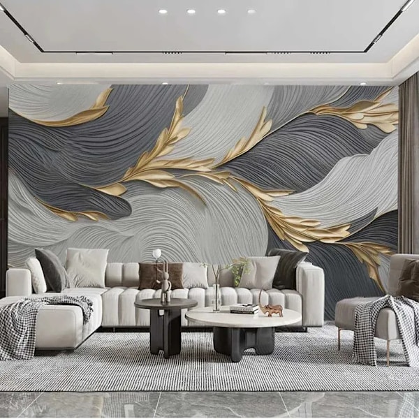 Brugerdefineret 3D Vægmaleri Kreativ Kunst Fjer Geometriske Mønstre Fototapet Stue TV Sofa Soveværelse Papel De Parede Fresco