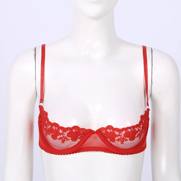 Kvinnor Transparent Blommig Spets Bygel Push Up 1/4 Cup BH Underkläder Justerbara Axelband Ofodrad Öppen Byst Exponerad BH Lingerie