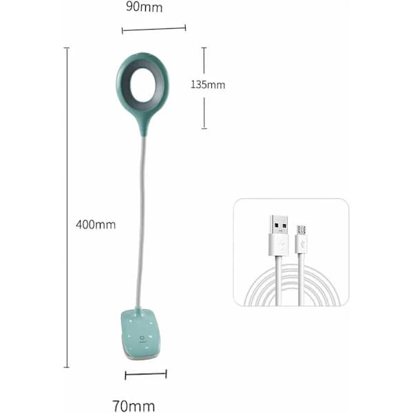 LED Læselampe Klemlys Bordlampe til Børn med Fleksibel Hals USB Genopladelig e-læser Studier Arbejde, Blå