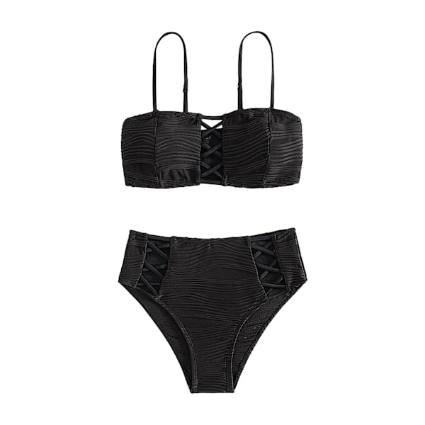 Høy midje bikini sett for kvinner, todelt badedrakt, teksturert høyt snitt, badedrakter, bikini-topp for stor byste, tanga-bikini