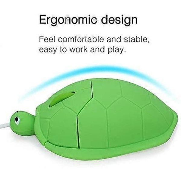 Sød Dyre Skildpaddeformet Mini USB Kablet Tegneserie Mus Lille Børnemus Kreativ 3D Optisk Mus 1200 DPI PC Laptop Computer (Grøn)