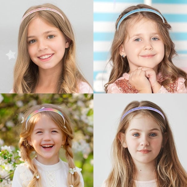 Glitterhårbånd, 4 stk. glitrende søde skridsikre tykke hårbånd (stjerneblå, stjernerosa, stjernelilla, gradient varm farve)