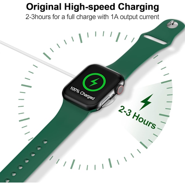 XJ-Magnetisk hurtigopladningskabel til Apple Watch [Bærbar] Trådløs magnetisk opladning kompatibel med Series Ultra Hvid