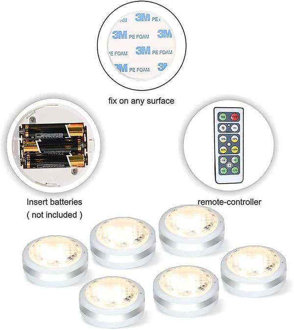 Puck Lights with Lmell Remote Control. Battery Operated Under Cabinet Lighting. Wireless LED