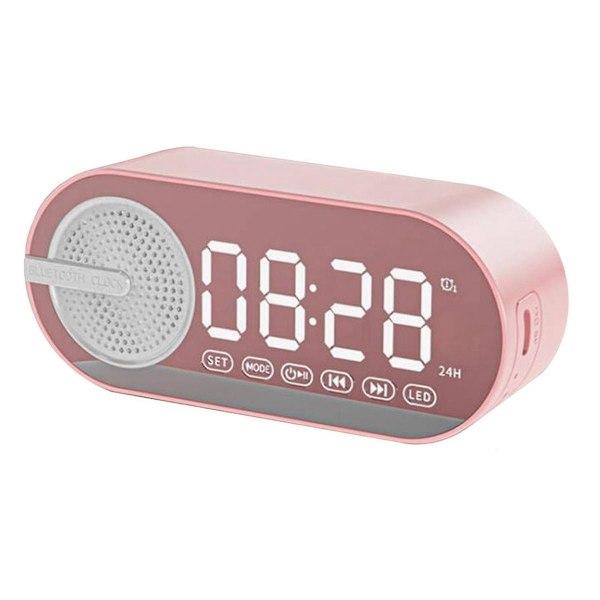 Bärbar Bluetooth-högtalare med digital klocka, färgstarkt nattljus, dubbel väckarklocka och spegel S