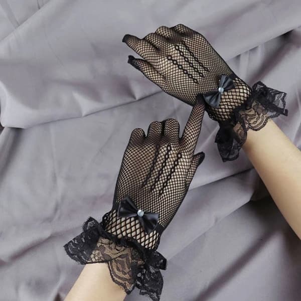 Damehandsker Mesh Net Handsker Blondehandsker Fuld Finger Blonde Sort Sort stil 2[pl]