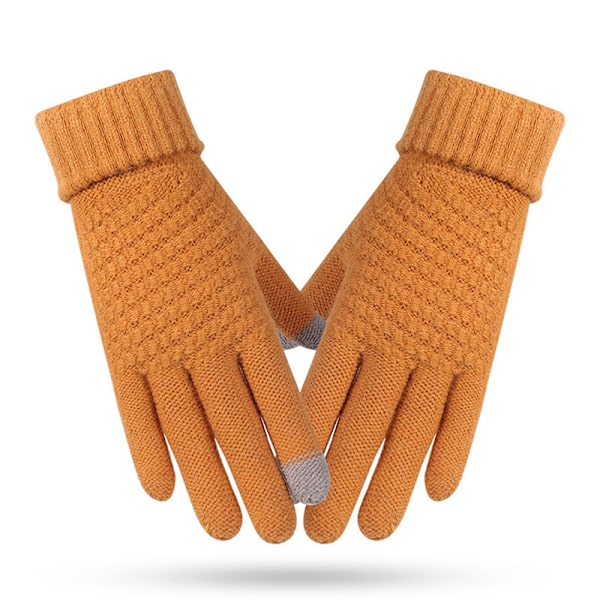 Vinter Touch-Handskar Dam Herr Varma Stretch Stickade Vantar Imitation Yellow