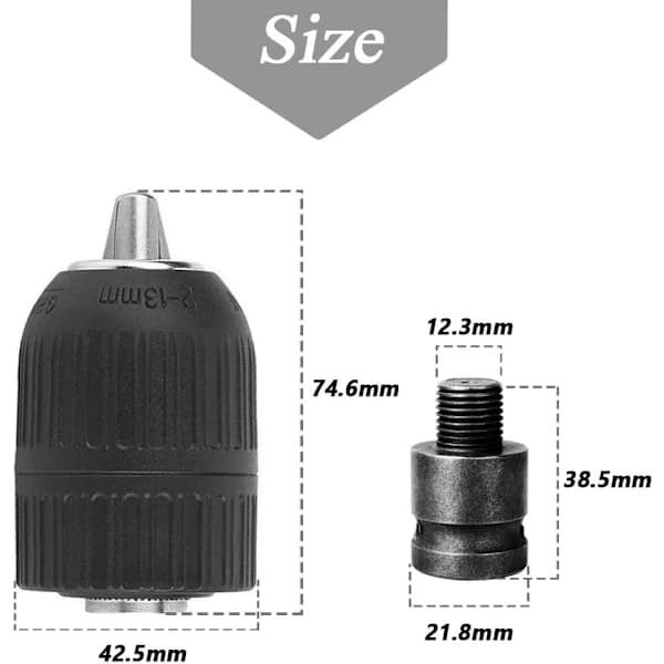 13 mm nøglefri borepatron med 1/2-20UNF hurtigfæste