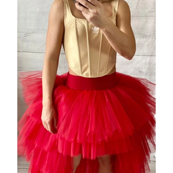 2024 Ny High Low Tyl Nederdel Lagdelt Flæser Asymmetrisk Prom Nederdel Punk Tyl Kjole Under Underskørt Casual Bal Fest Outfit