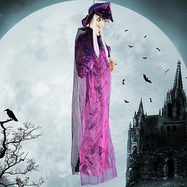 Halloween Riippuva Noita LED-silmillä ja Aaveäänillä Halloween Koriste Ääniohjaus Halloween Noitakoristeet