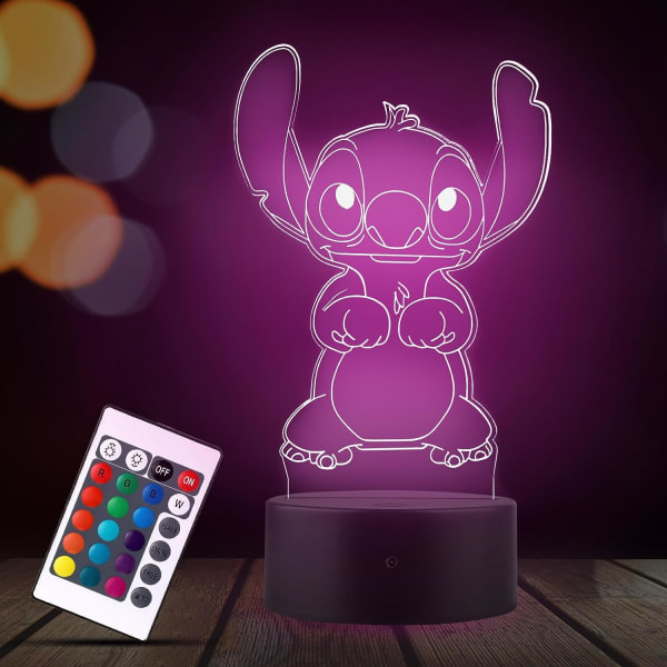 XJ-Stitch 3D LED-bordslampa, 16 färger fjärrkontroll, Stitch julklappslampa, barnrumsinredning