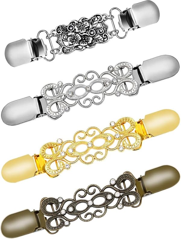 Vestklips, genser krage skjerfklips, sklisikker fast spenne, for kvinner jenter, 4 stk