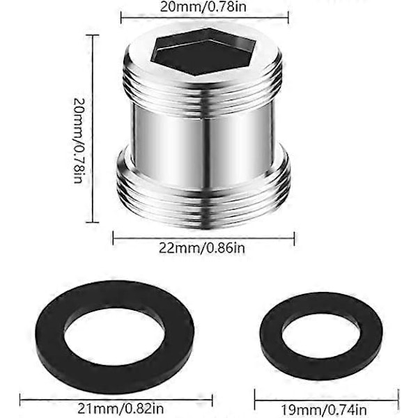 2 stk. Metal Vandhaneadapter 20mm Han til 22mm Han Forlænger Vandhaneperlator Adapter Tilslutning