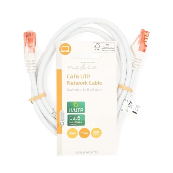 XJ-CAT6 Verkkokaapeli | RJ45 uros | RJ45 uros | U/UTP | 1.50 m | Pyöreä | PVC | Valkoinen | Label