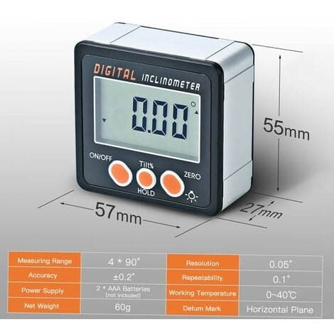 Digitalt vinkelmåler, 0-360°, Magnetisk base
