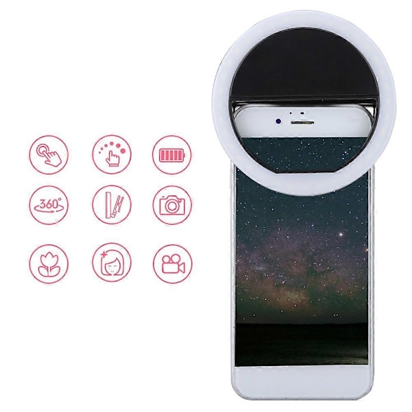 XJ-Selfie LED-ringblitz Bærbar Telefon Selfie-lampe Lysklips til iPhone (Sort)