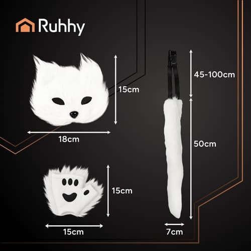 Cat Mask with Paws and Adjustable Tail – 4 Pieces Vit white
