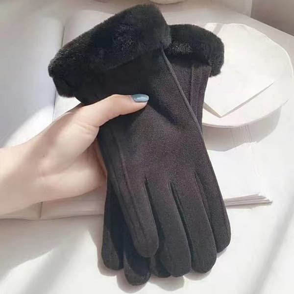 Vinter Touchscreen Handsker Til Kvinder, Varme Vindtætte Polyester, Plys Manchetter Til Cykling, Scooter Kørsel Og Gåture, One Size, Sort