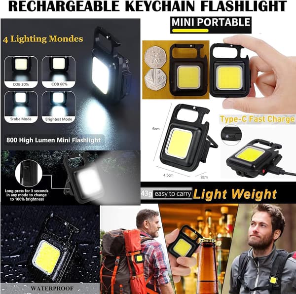 2-pack Mini Portable Lamp, Small Rechargeable Lamp 800 Lumen COB Mini Flashlight with 4 Light Modes Work Light, Waterproof