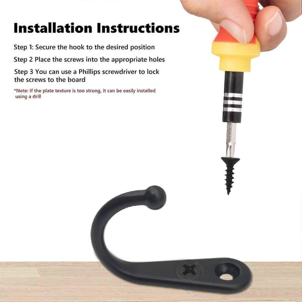 Hooks, 5 Pcs Single Hooks with 10 Screws Wall Mounted Coat Hooks Metal Hooks for Kitchen Bathroom Black