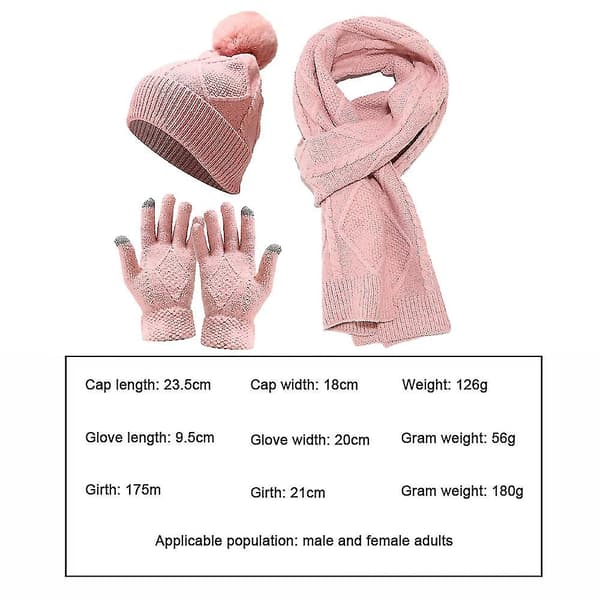 Vinterhue + langt tørklæde + vanter Sæt til kvinder og mænd - pink