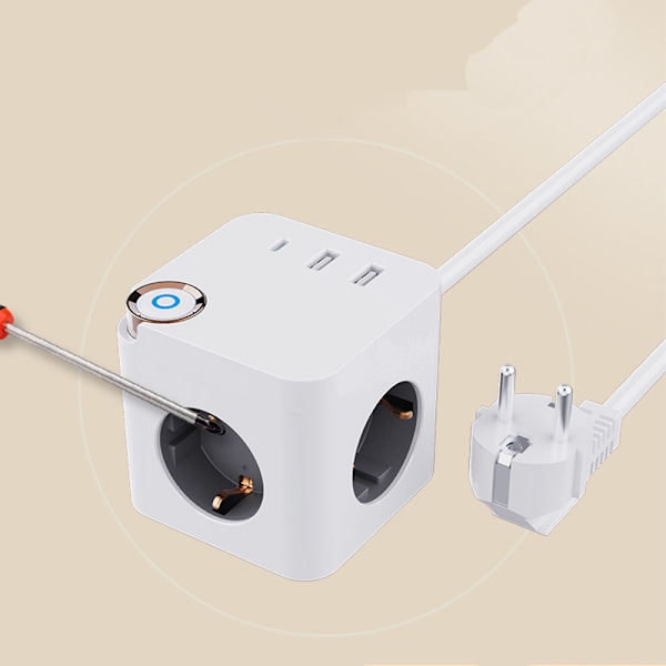 XJ-EU-standardkontaktadapter, grenuttak med USB-porter, skjøteledning