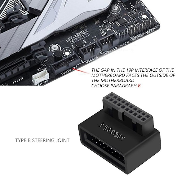 XJ-Ph19a Usb 3.0 Sisäinen Header Usb3.0 19/20p Liitin 90 Asteen Adapterimuunnin Tietokoneen Emolevylle
