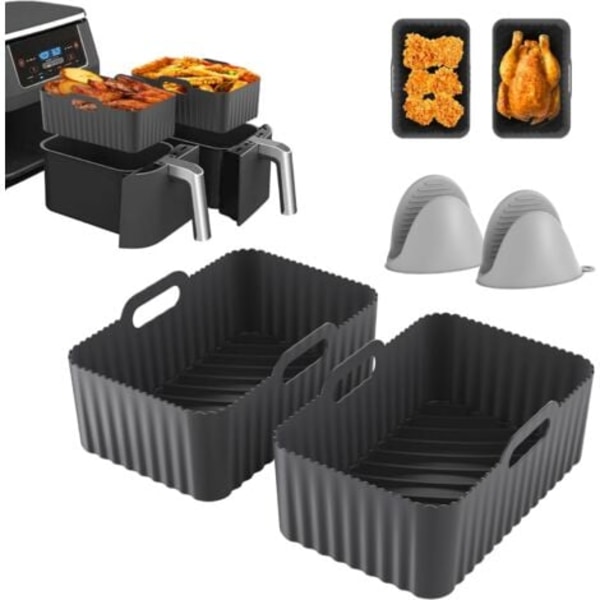 4 Delar Tillbehör för, Air Fryer Silikonform för Double Stack XL SL400EU, Foodi Max AF500EU, AF400EU, AF451EU, AF300EU, 7.6 till 10.4 L Fritös, Kit