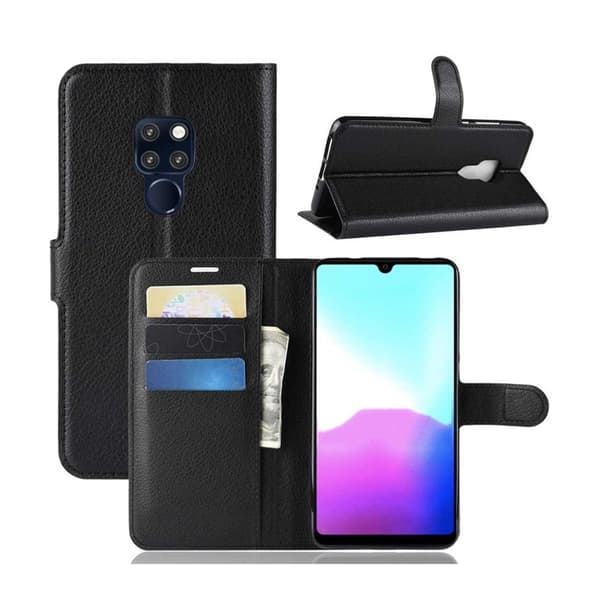 XJ-Huawei P20 Plånboksfodral Svart Läder Skinn Fodral