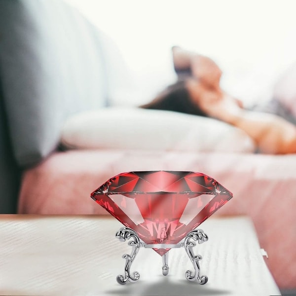 Stor Kristalldiamant Pappersvikt Med Ställ Smycken Bröllopsdekorationer Centerpieces Heminredning 8 cm (röd)