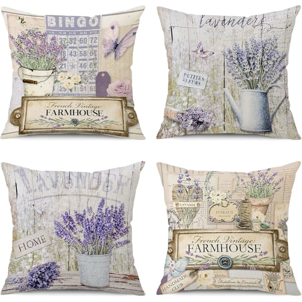 XJ-Gårdshus Putetrekk 45x45 cm Sett med 4 Lavendel Dekorativt Putetrekk Putetrekk for Sofa Seng Stue Utendørs Hjemmeinnredning