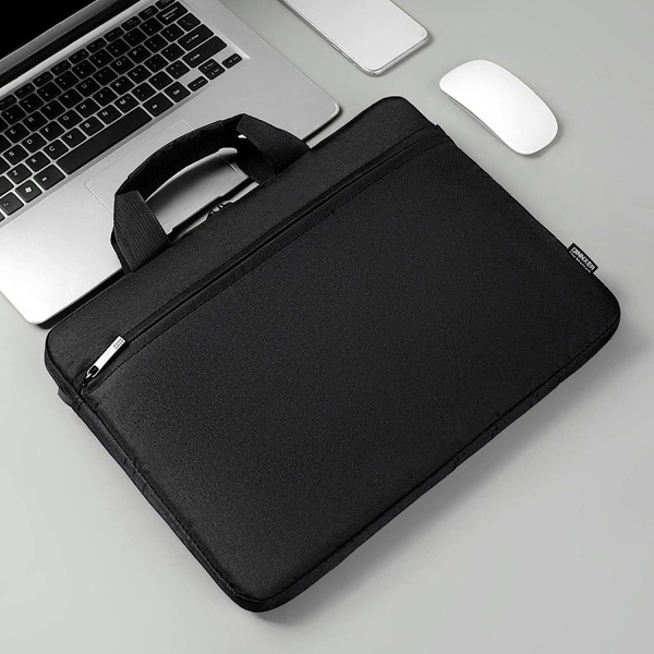 Klassisk laptopväska, smal portfölj, axelväska, vattenavvisande, skumvadderad, antikollisionsskydd, 15,6 tum