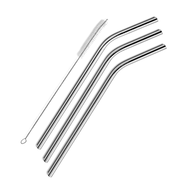 XJ-3 kpl Uudelleenkäytettävät ruostumattomasta teräksestä valmistetut metalliset juomapillit + 1 puhdistusharjasarja
