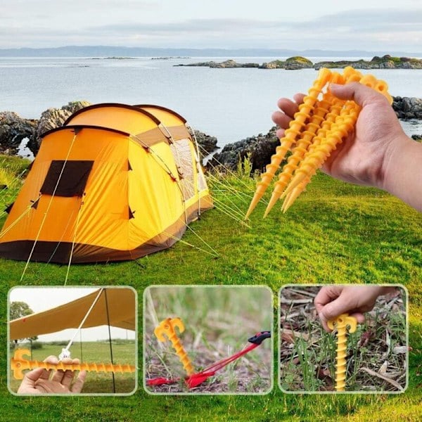20 stk 20 cm Teltplugger i Plast med Kroker, Festepinner for Hardt Underlag for Campingmarkiser, Regnbeskyttelse, Hage (Gul)