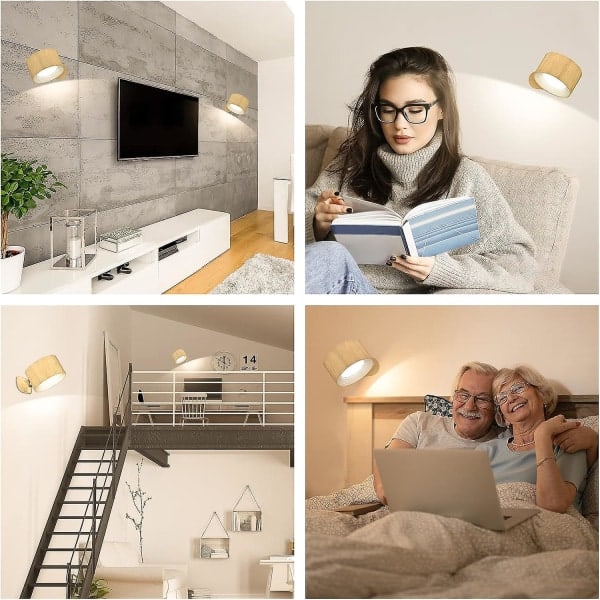 Vägglampa för inomhusbruk, dimbar batteridriven vägglampa med USB-laddningsport, LED-vägglampa för inomhusbruk, beröringskontroll, 360 graders rotation, fö...