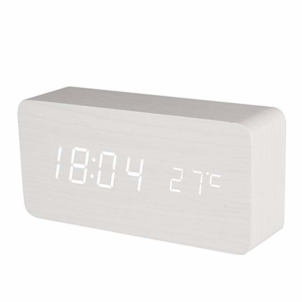 XJ-Digital LED Wooden Alarm Clock - White