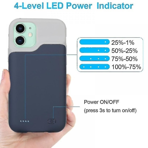 6500mAh Batteriladeetui for iPhone 12/12 Pro/12 Pro Max/12 Mini, Oppladbart Bærbart Eksternt Batterietui Blå