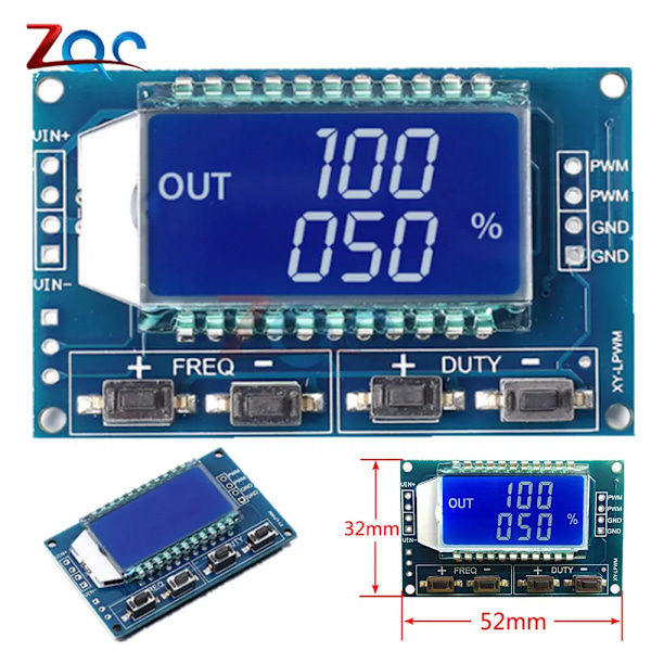 Signalgenerator PWM Puls Frekvens Justerbart Modul LCD Display 1Hz-150Khz 3.3V-30V PWM Board Modul