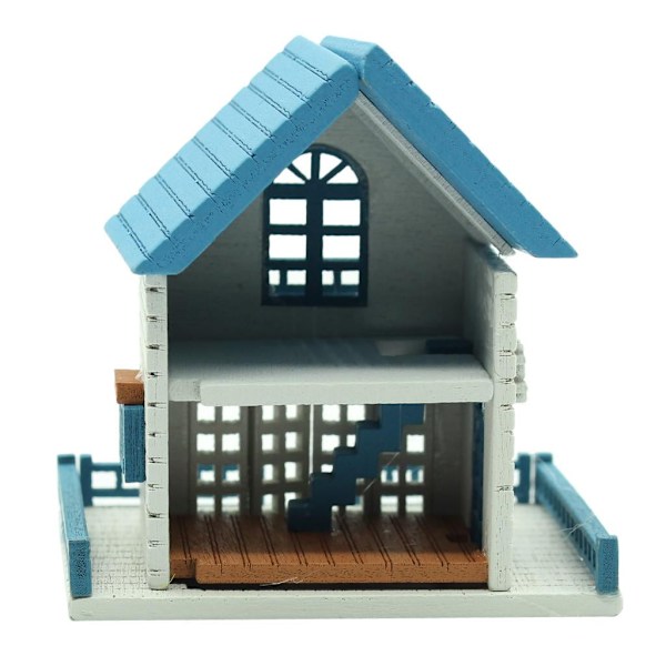 XJ-Underbar DIY Handgjort Miniatyrprojekt Trädockhus Presenter, Blå, som beskrivet