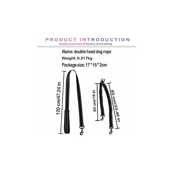Koppel for 2 hunder, flokefritt dobbeltkoppel for hundeturer i trening 360° roterbar justerbar reflekterende lengde dobbel line for to