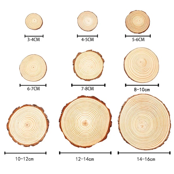 3-16cm Paksut Luonnonmäntyiset Pyöreät Puuviipaleet Viimeistelemättömät Ympyrät Puunkuorella Hirsi Kiekot DIY Askartelut Joulujuhlat Maalaus