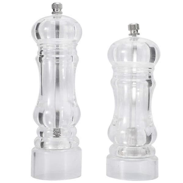 Manual Pepper Mill and Salt Shaker Set - Transparent Adjustable Grinder and Container - Acrylic, Clear Small * Medium