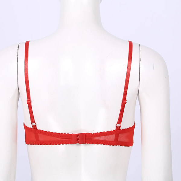 Kvinnor Transparent Blommig Spets Bygel Push Up 1/4 Cup BH Underkläder Justerbara Axelband Ofodrad Öppen Byst Exponerad BH Lingerie