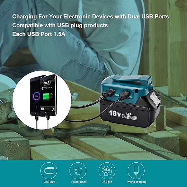 XJ-For Adp068 14.4v/18v Lithium-ion Batteriadapter Strømkilde Batterier Oplader Med Dobbelte Usb-porte