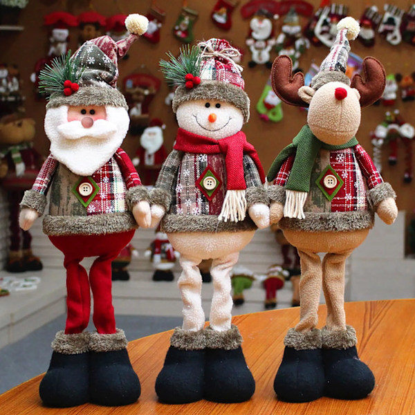 3 stk juledekorasjoner - reinsdyr, snømann og nisse - stående dukker, nyttårsdekorasjon, julepynt, God Jul