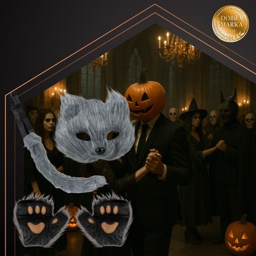 Cat Mask with Paws and Adjustable Tail – 4 Pieces grå gray