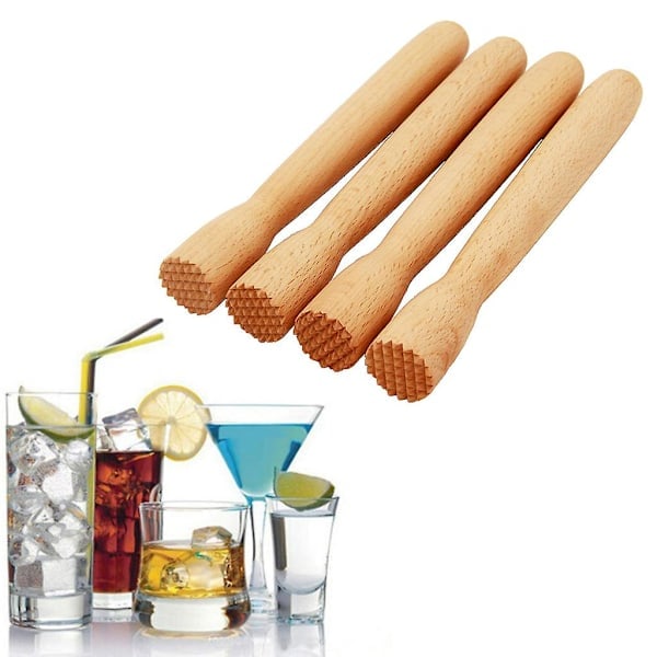 Trämuddlare för Drinkar, Trämortel, Kross, Cocktailmuddlare, Barverktyg, Ishammare Beige