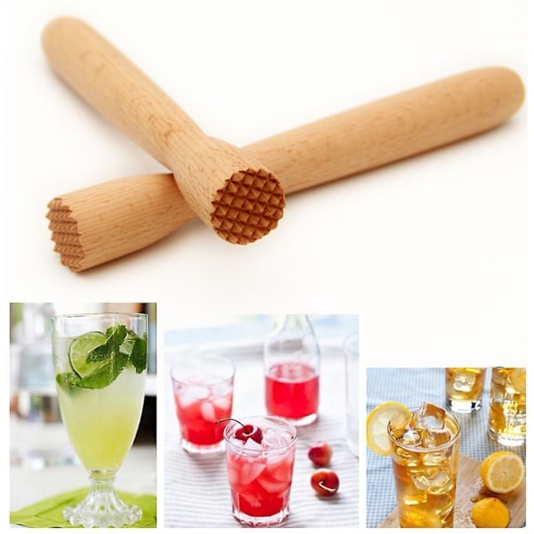 Trämuddlare för Drinkar, Trämortel, Kross, Cocktailmuddlare, Barverktyg, Ishammare Beige