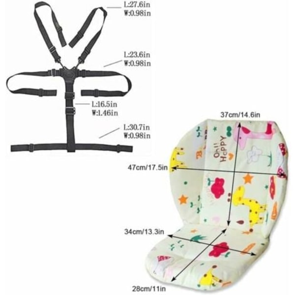 Høy stolpute for baby med polstrede stropper og 5-punktssele. Gir komfort og sikkerhet for høye stoler.